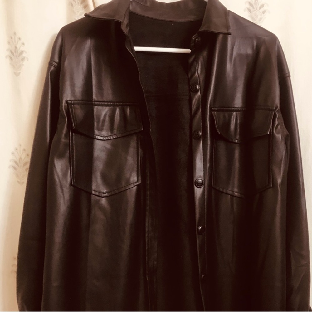 Sophisticated Faux Leather Shirt Jacket